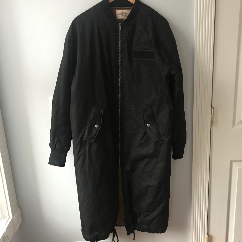 Forever 21 Contemporary Label Long Bomber Jacket,